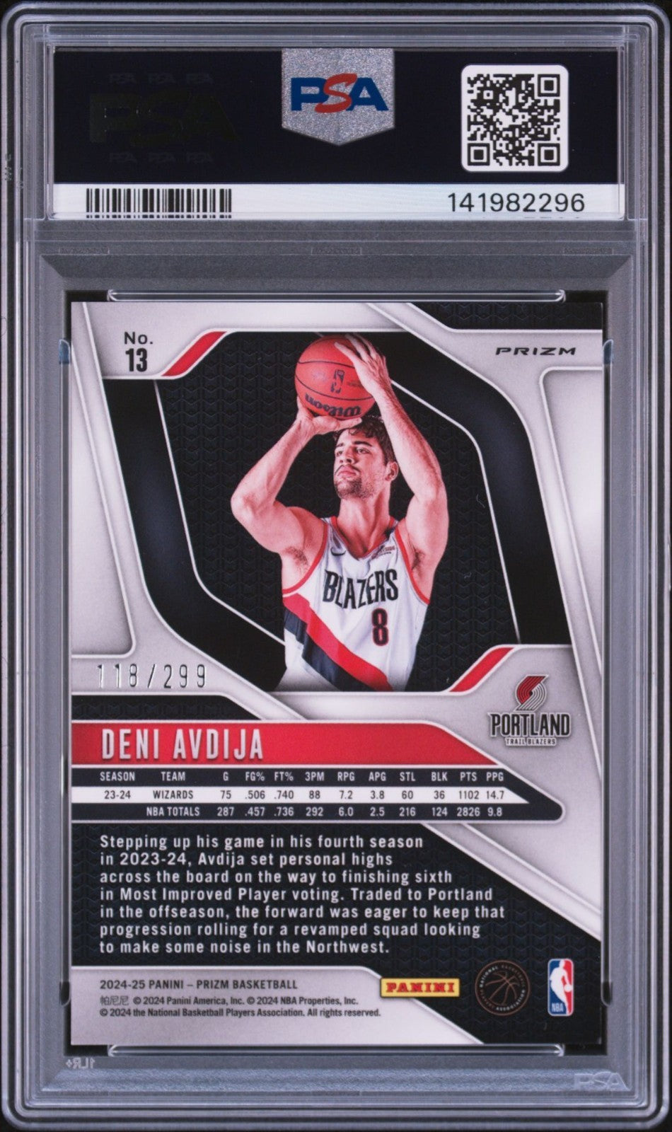 Deni Avdija Signed 2024 Red Prizm /299 PSA/DNA Auto 10 #13