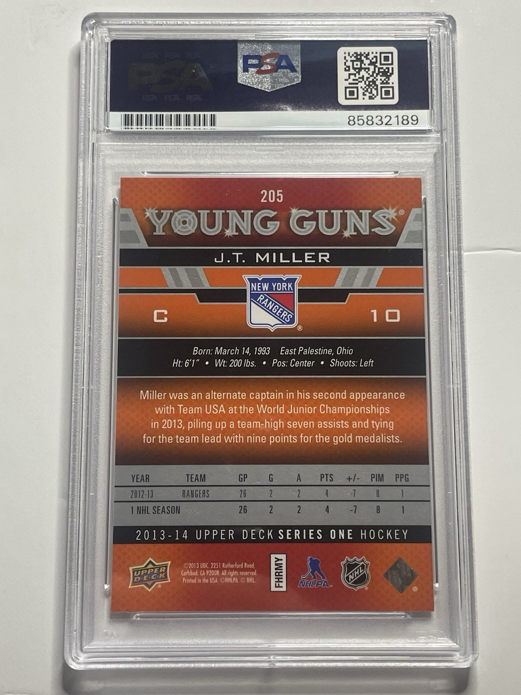 JT Miller Signed 2013 UD Young Guns PSA/DNA Rookie RC #205 Autographed J.T.