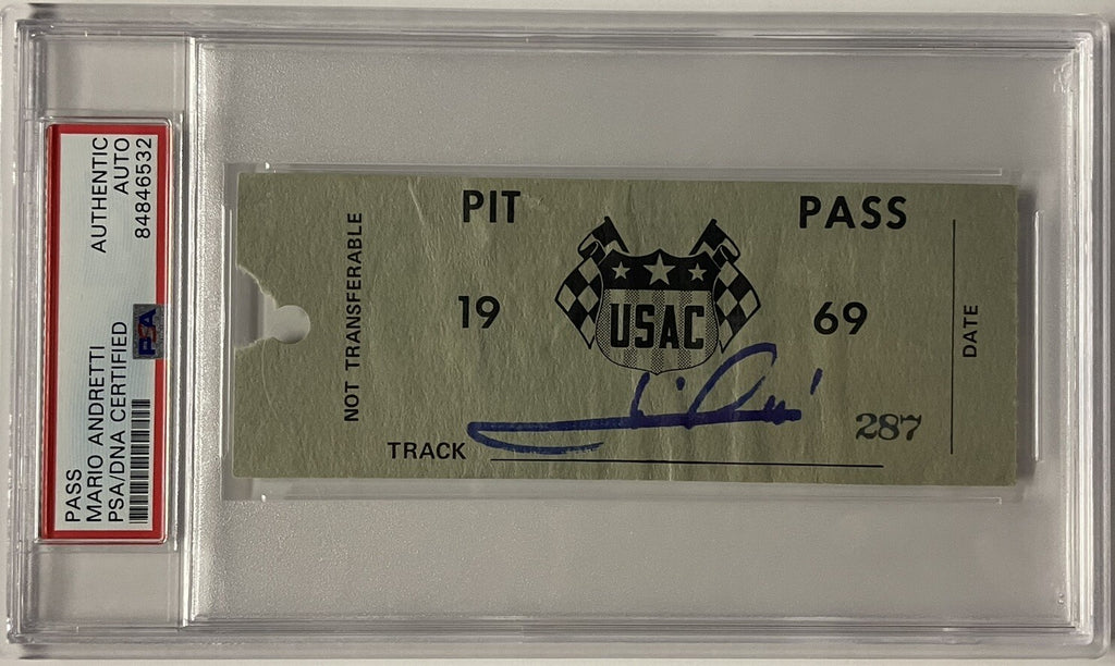Mario Andretti Signed 1969 Pit Pass PSA/DNA Autographed Indy 500 Winner Legend