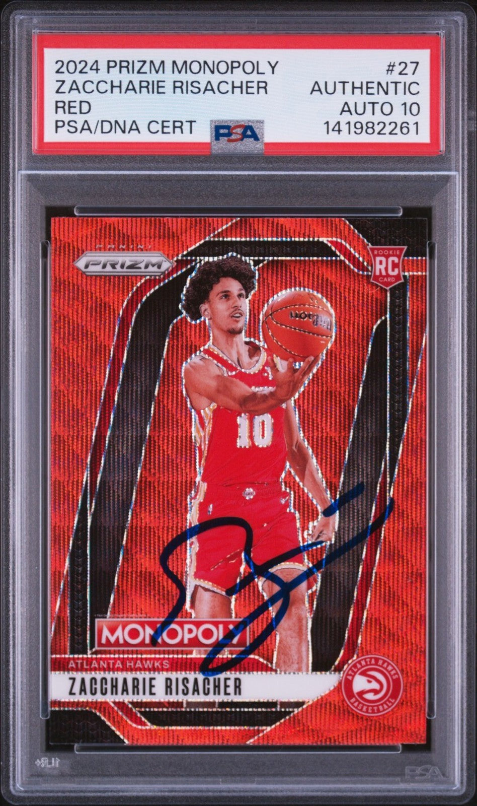 Zaccharie Risacher Signed 2024 Prizm Monopoly Ruby Wave PSA/DNA Auto 10 #27
