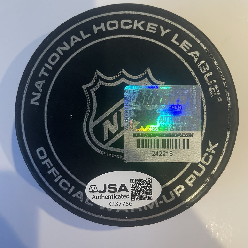 Macklin Celebrini Signed 11/7/24 Warm-Up Puck JSA First Multi Goal Game