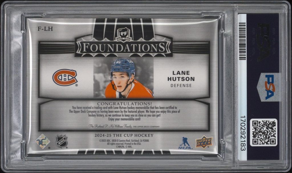 Lane Hutson Signed 2024 The Cup Foundations PSA Rookie Patch Auto 10 #LH