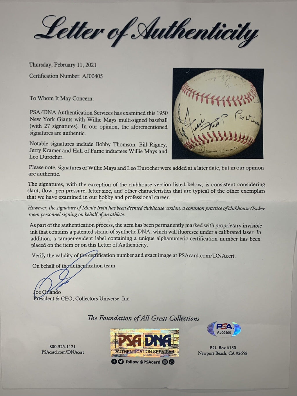 1950 New York Giants Team Signed Baseball PSA/DNA Autographed 27 Sigs with Mays