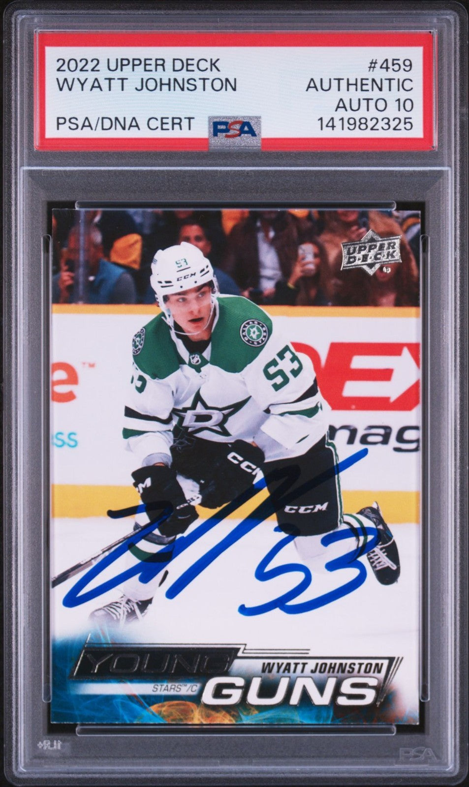 Wyatt Johnston Signed 2022 UD Young Guns PSA/DNA Rookie Auto 10 #459 Stars