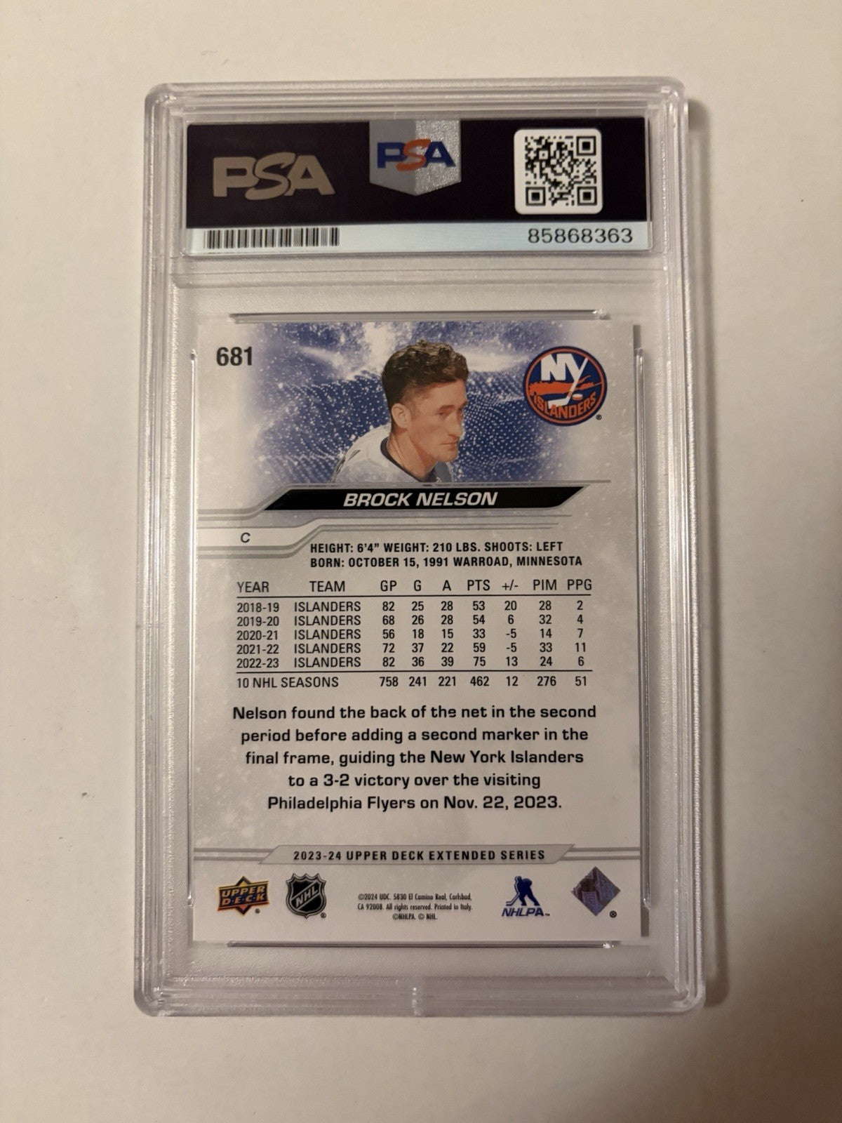 Nathan Mackinnon Signed 2023-24 Brock Nelson Card PSA/DNA Wrong Name Error Auto