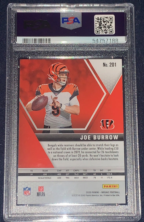 2020 Panini Mosaic Joe Burrow RC Base Rookie #201 PSA 9 Cincinnati Bengals