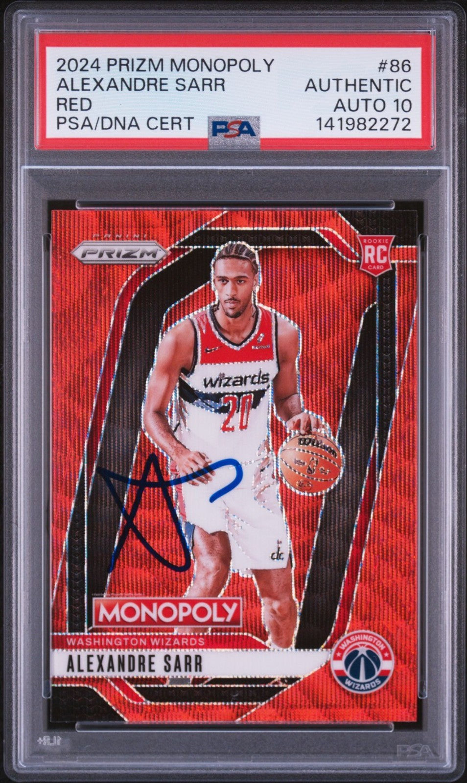 Alexandre Sarr Signed 2024 Prizm Monopoly Red PSA/DNA Auto 10 #86