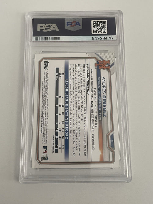 Andres Gimenez Signed 2021 Bowman RC PSA/DNA Encapsulated Indians Autographed