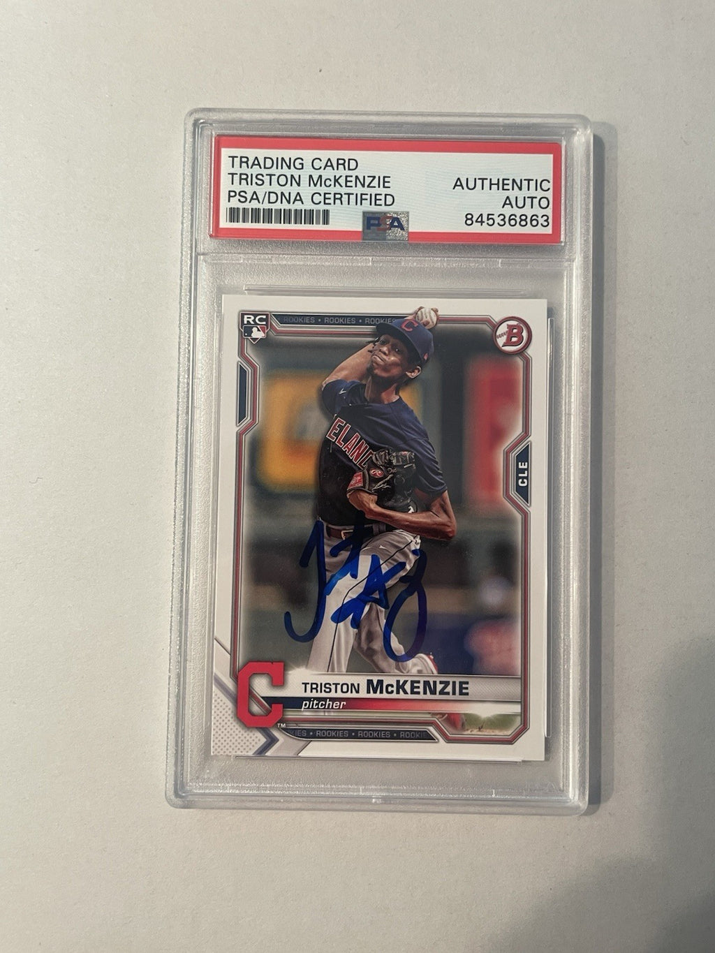 Triston McKenzie Signed 2021 Bowman RC PSA/DNA Encapsulated Indians Autographed