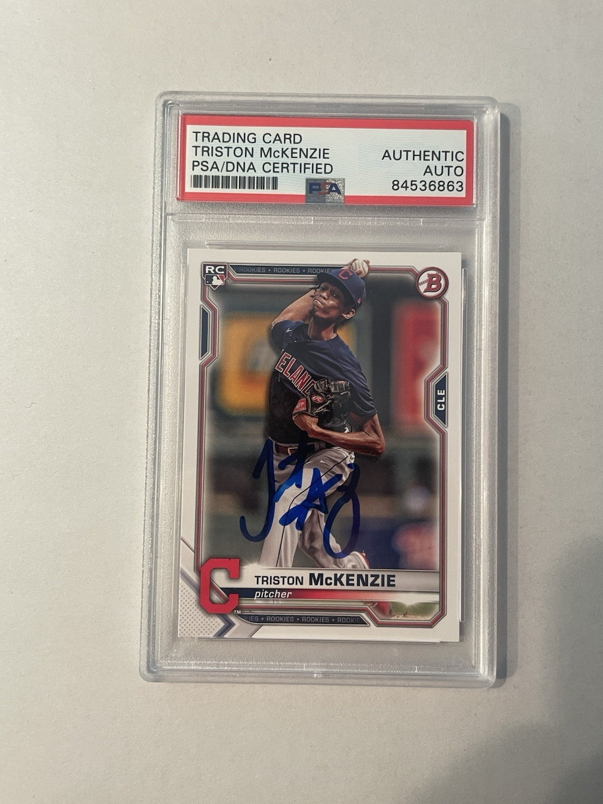 Triston McKenzie Signed 2021 Bowman RC PSA/DNA Encapsulated Indians Autographed
