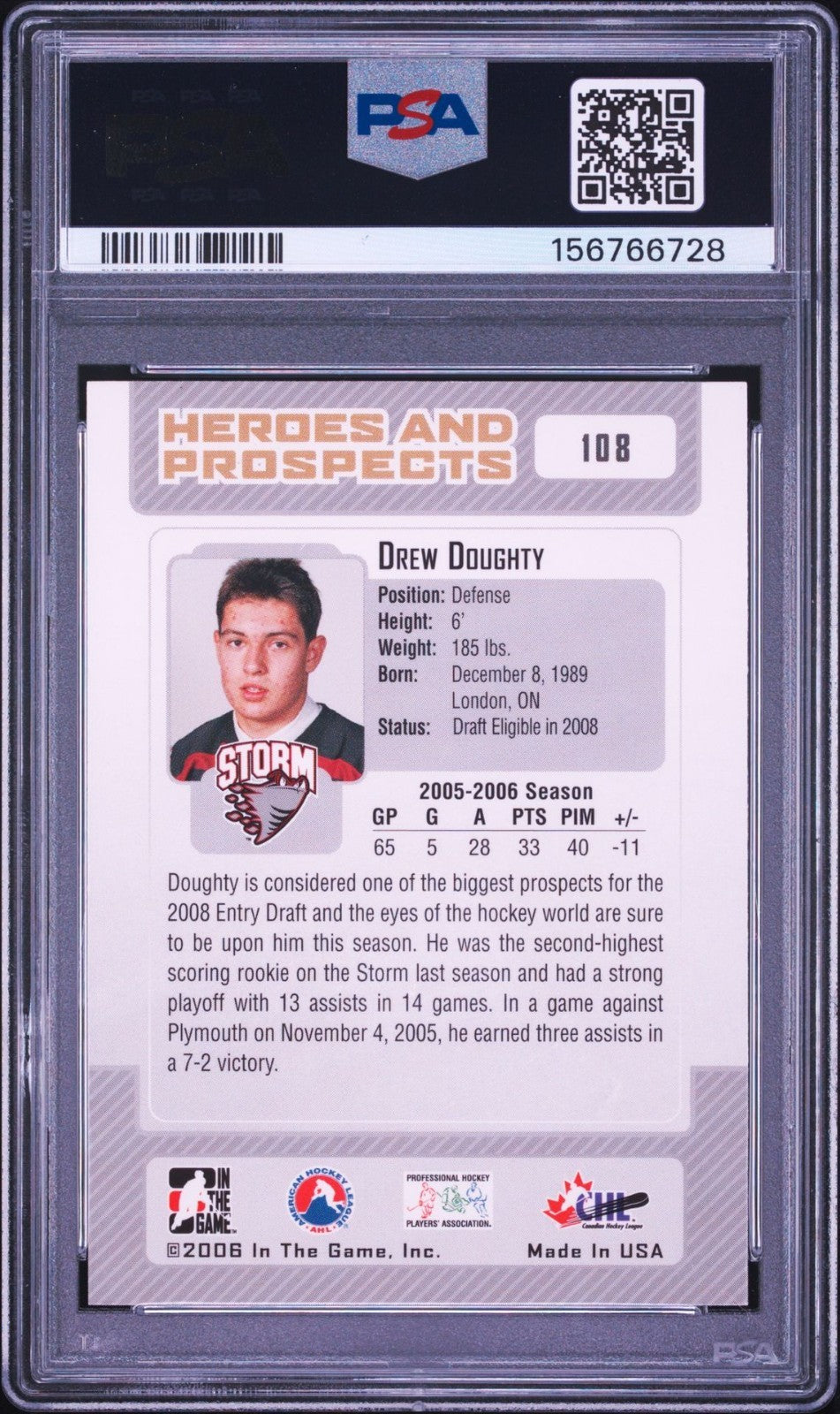 Drew Doughty Signed 2006 BAP In The Game PSA/DNA Rookie Auto RC #108 LA Kings