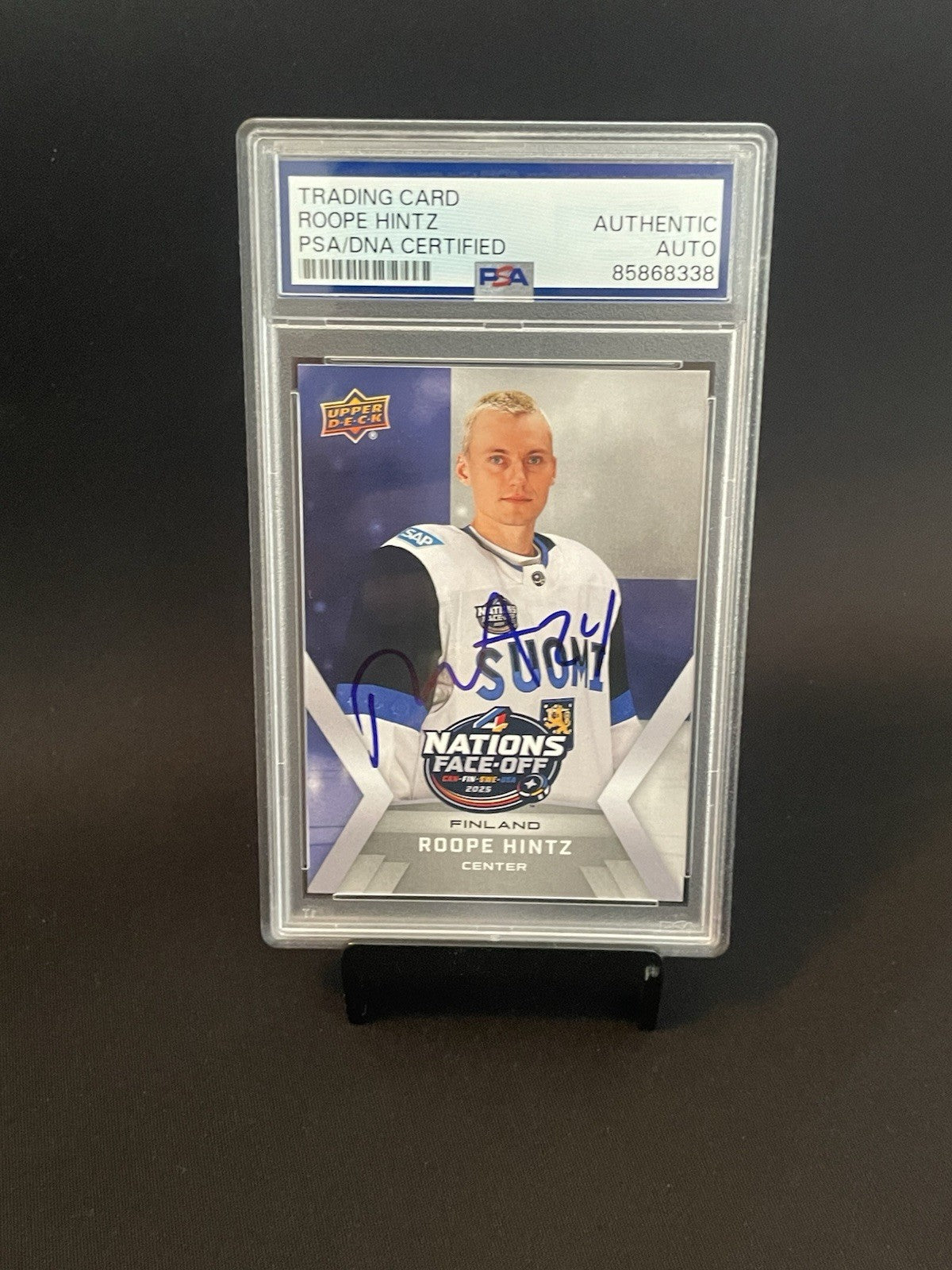 Roope Hintz Signed 2025 4 Nations Face-Off Card #15 PSA Autographed Finland /299