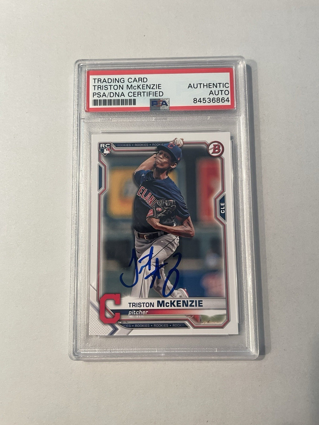 Triston McKenzie Signed 2021 Bowman RC PSA/DNA Encapsulated Indians Autographed