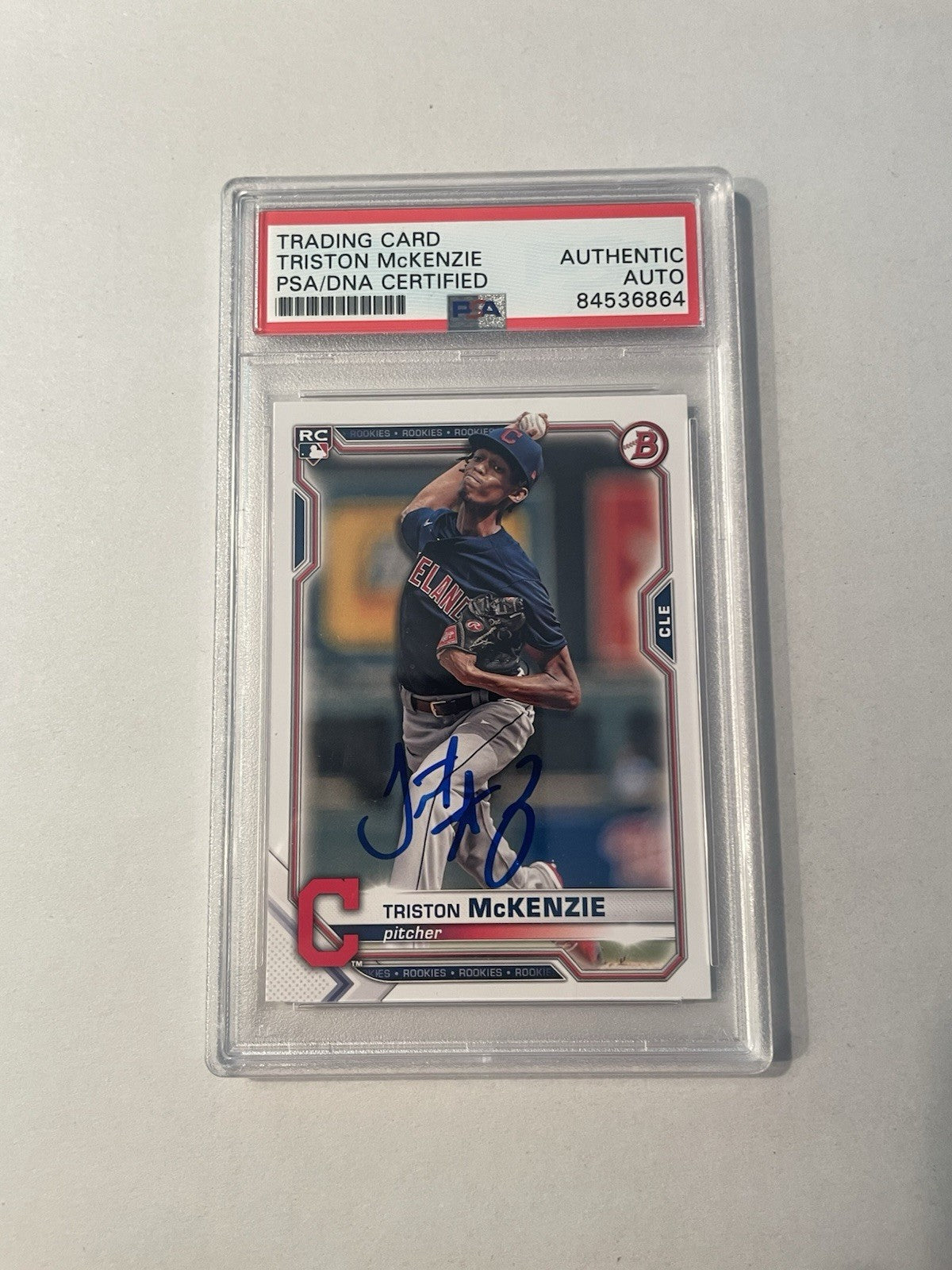 Triston McKenzie Signed 2021 Bowman RC PSA/DNA Encapsulated Indians Autographed