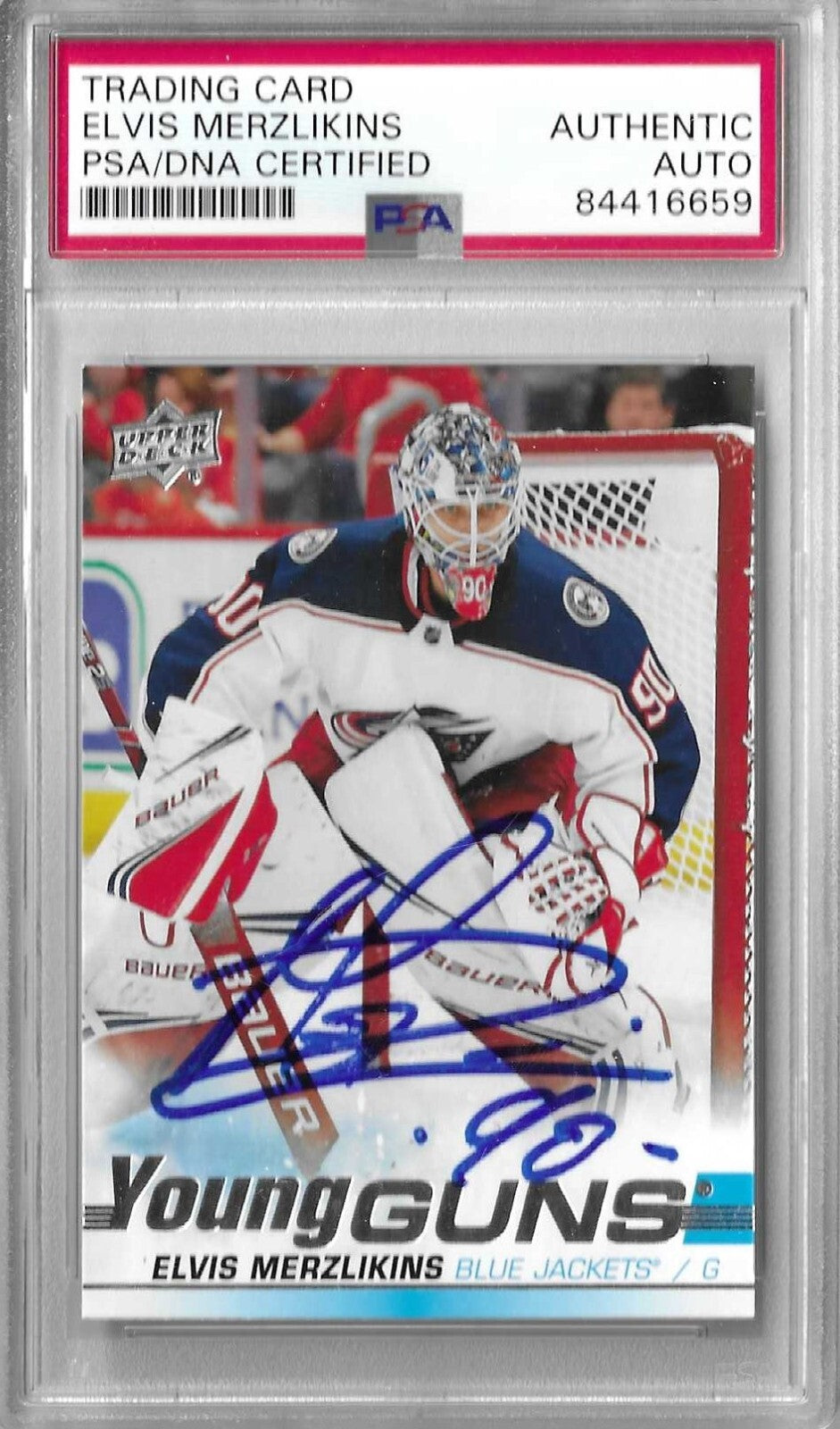 Elvis Merzlikins Signed 2019-20 Young Guns RC PSA/DNA Encapsulated Autographed
