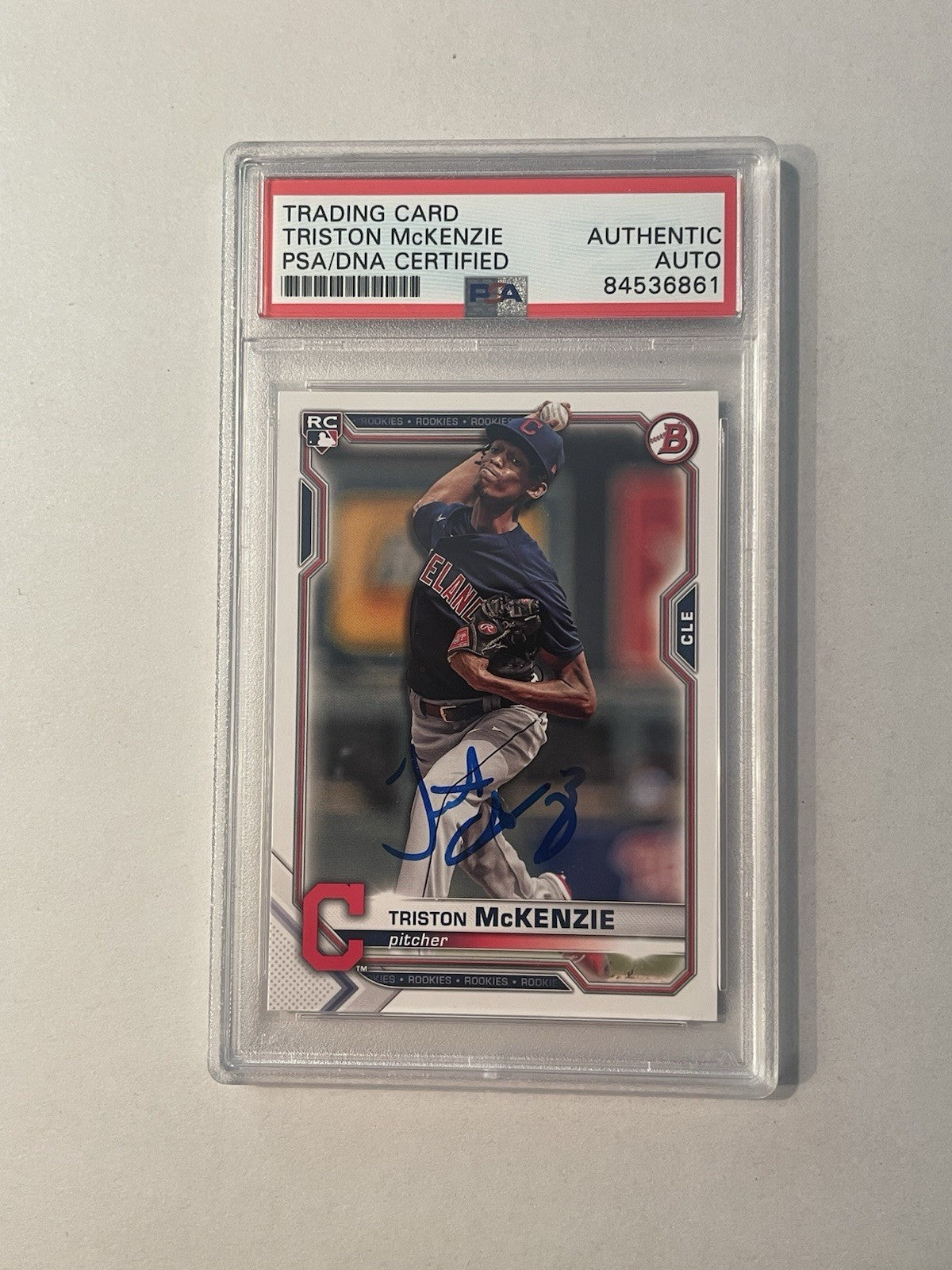 Triston McKenzie Signed 2021 Bowman RC PSA/DNA Encapsulated Indians Autographed