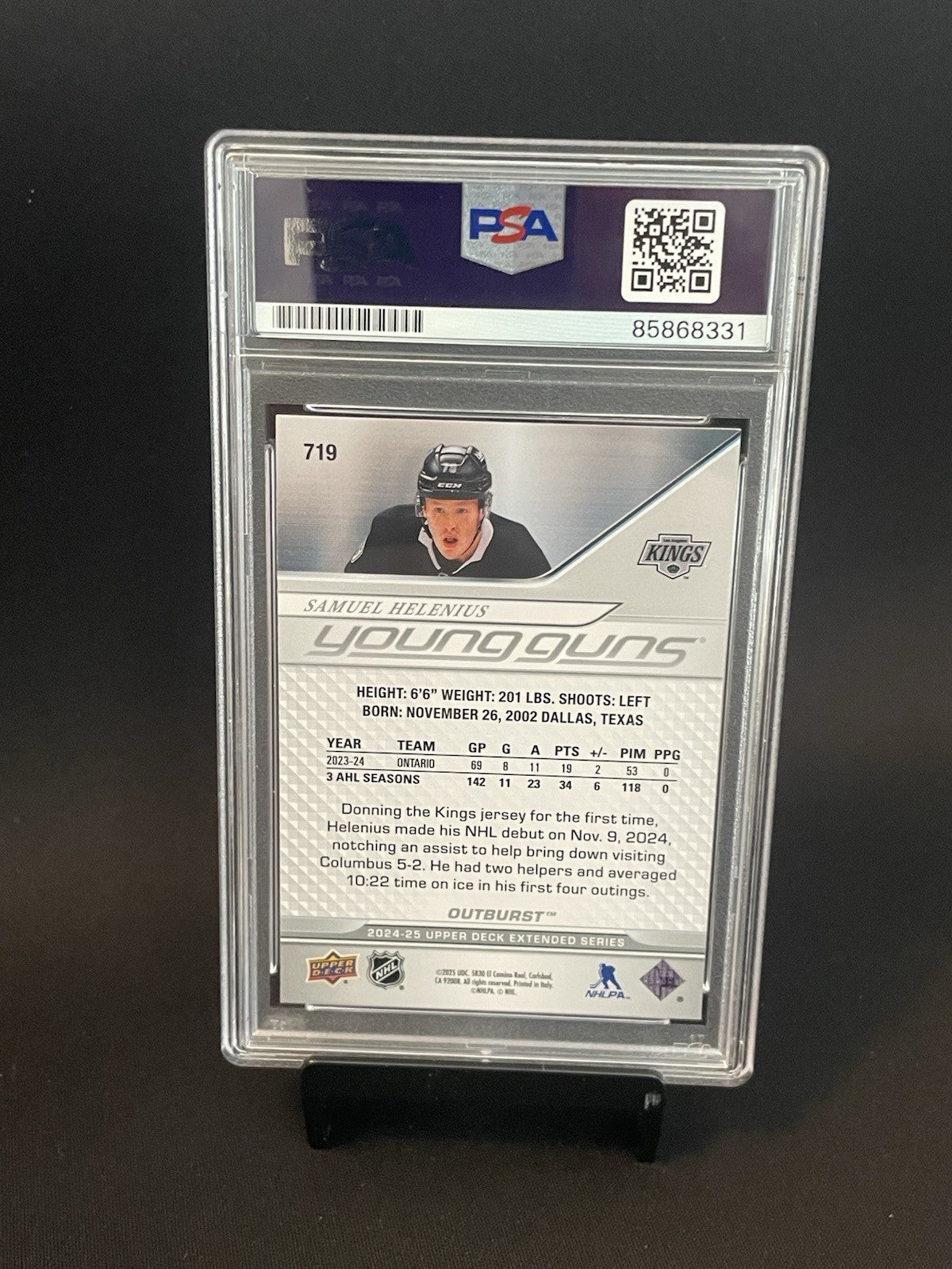 Samuel Helenius Signed 2024 Young Guns Outburst #719 PSA Auto 10 Autographed RC