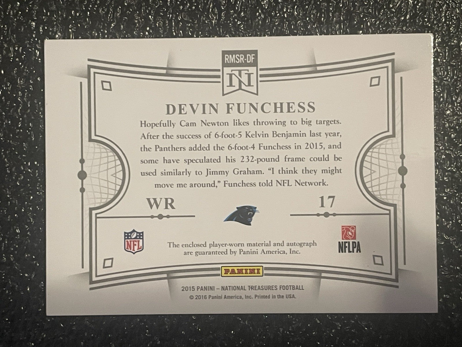 Devin Funchess 2015 Panini National Treasures NT Patch Auto 98/99 RPA