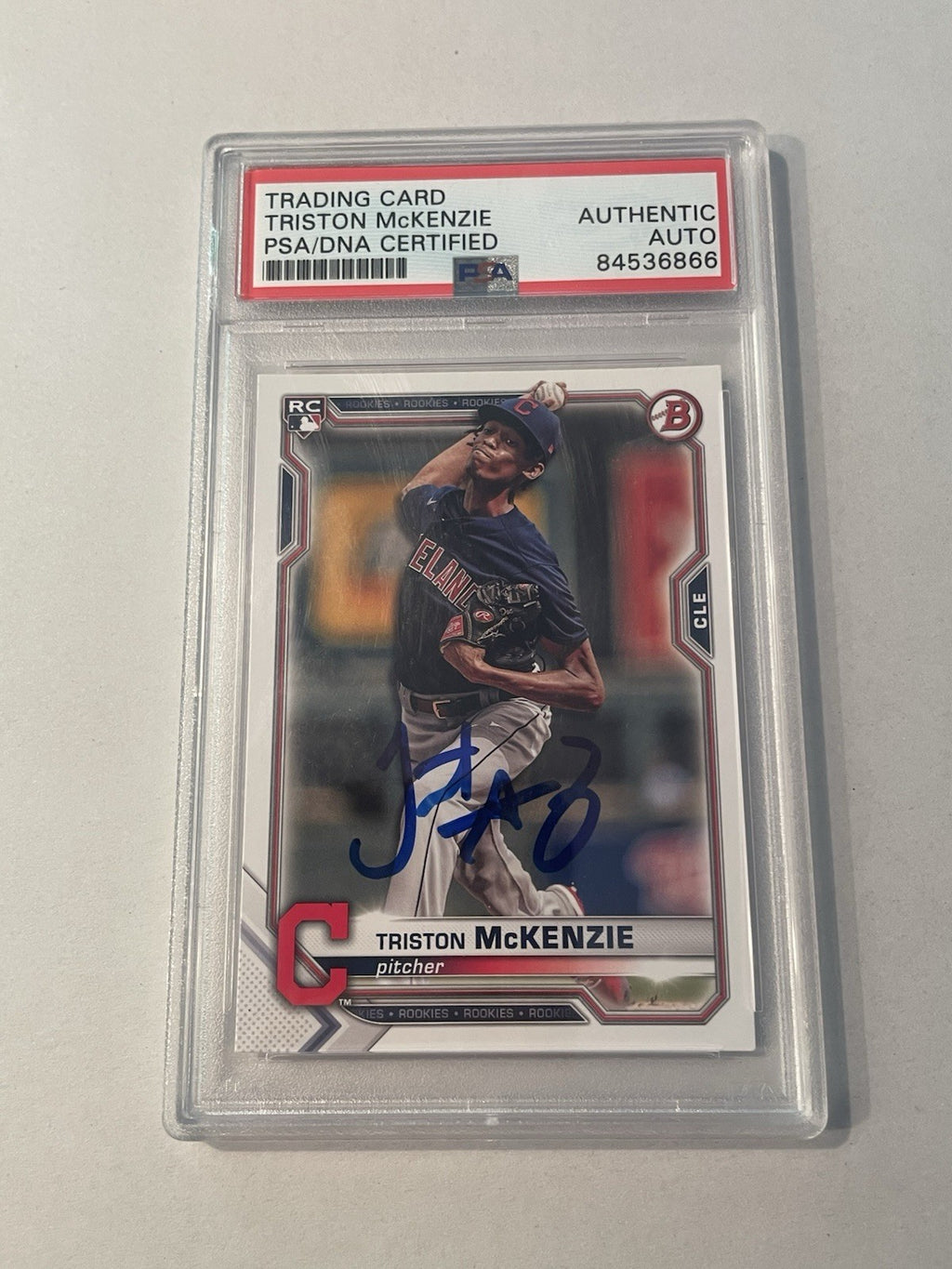Triston McKenzie Signed 2021 Bowman RC PSA/DNA Encapsulated Indians Autographed