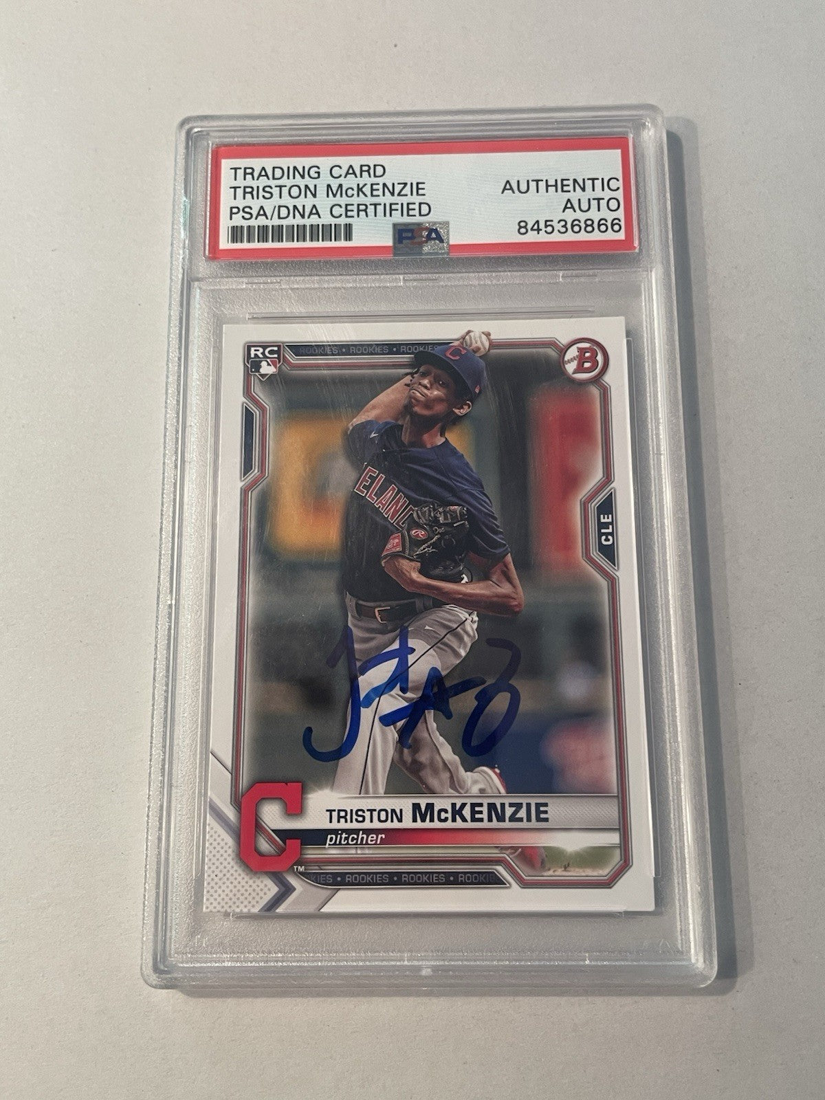 Triston McKenzie Signed 2021 Bowman RC PSA/DNA Encapsulated Indians Autographed