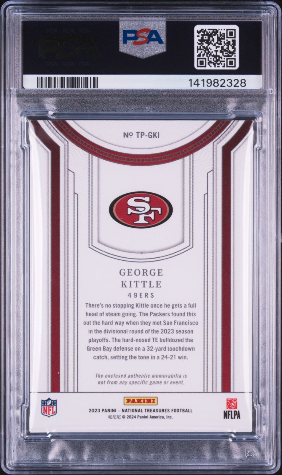 George Kittle Signed 2023 National Treasures Patch Silver /25 PSA/DNA Auto 10