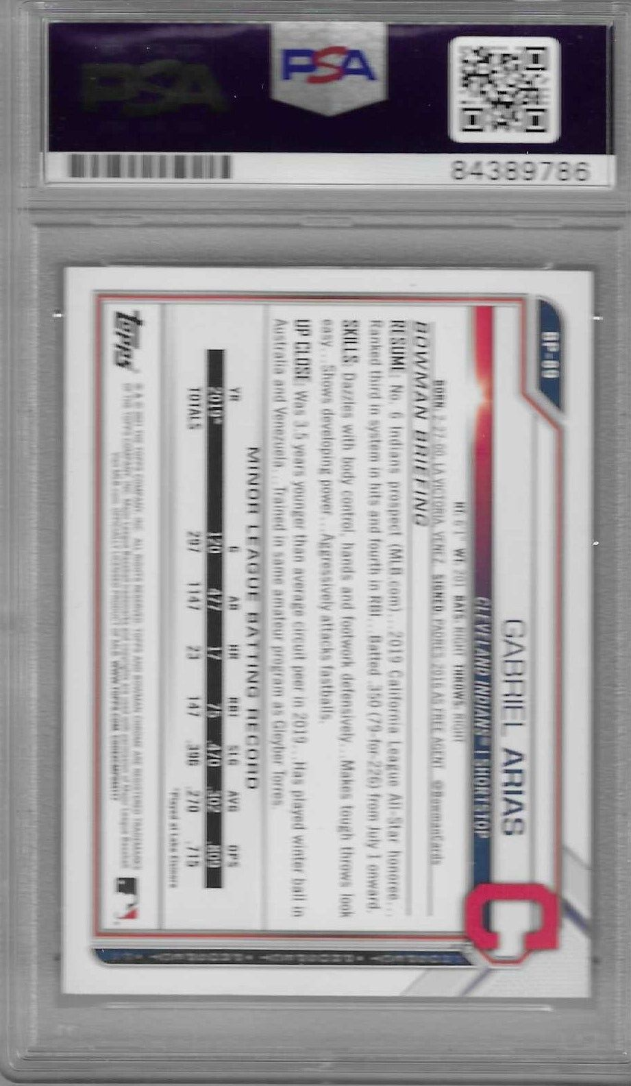 Gabriel Arias Signed 2021 1st Bowman RC PSA/DNA CLE Guardians Autographed #BP-89
