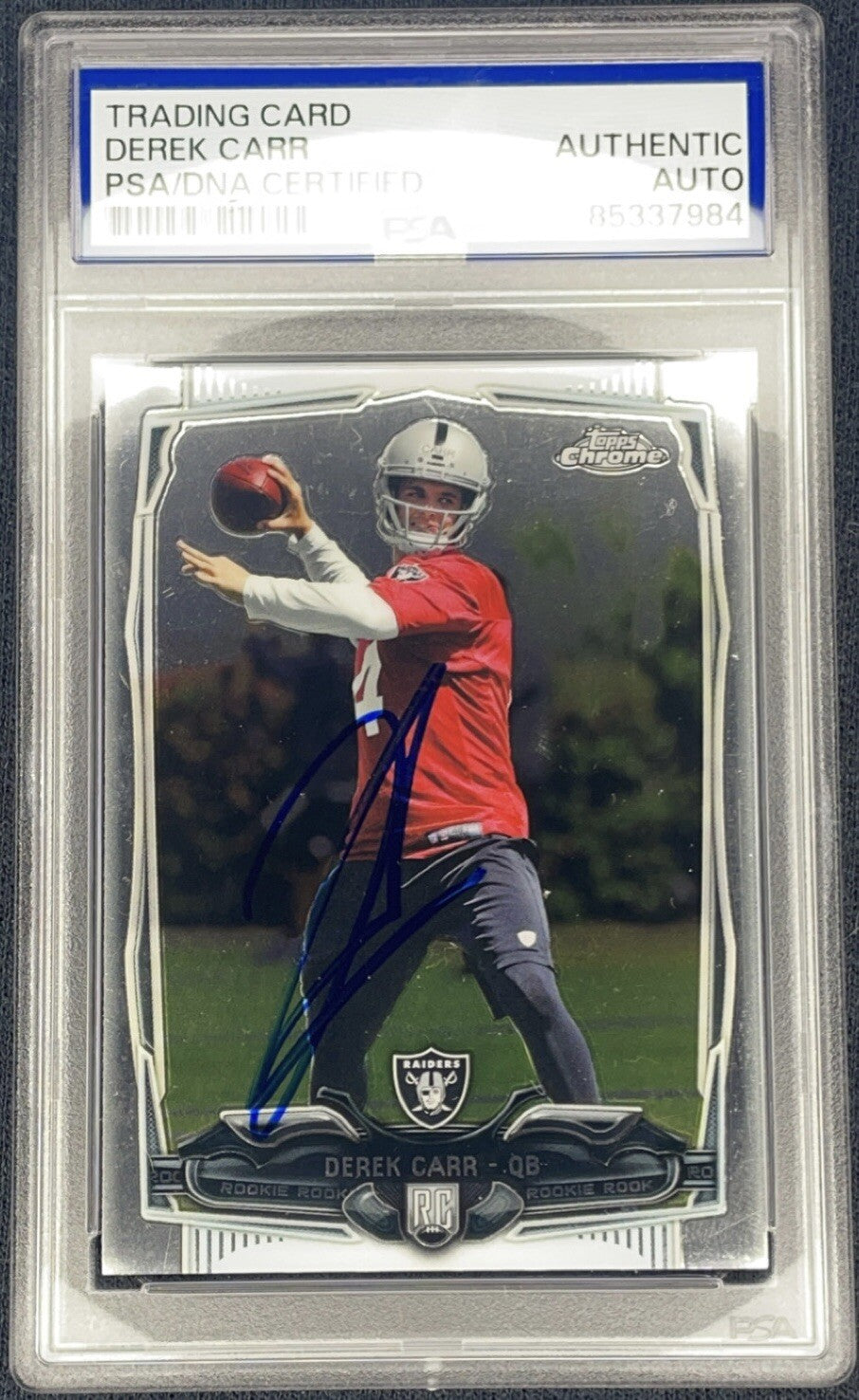 Derek Carr Signed 2014 Topps Chrome Rookie Card RC #115 PSA/DNA Autographed