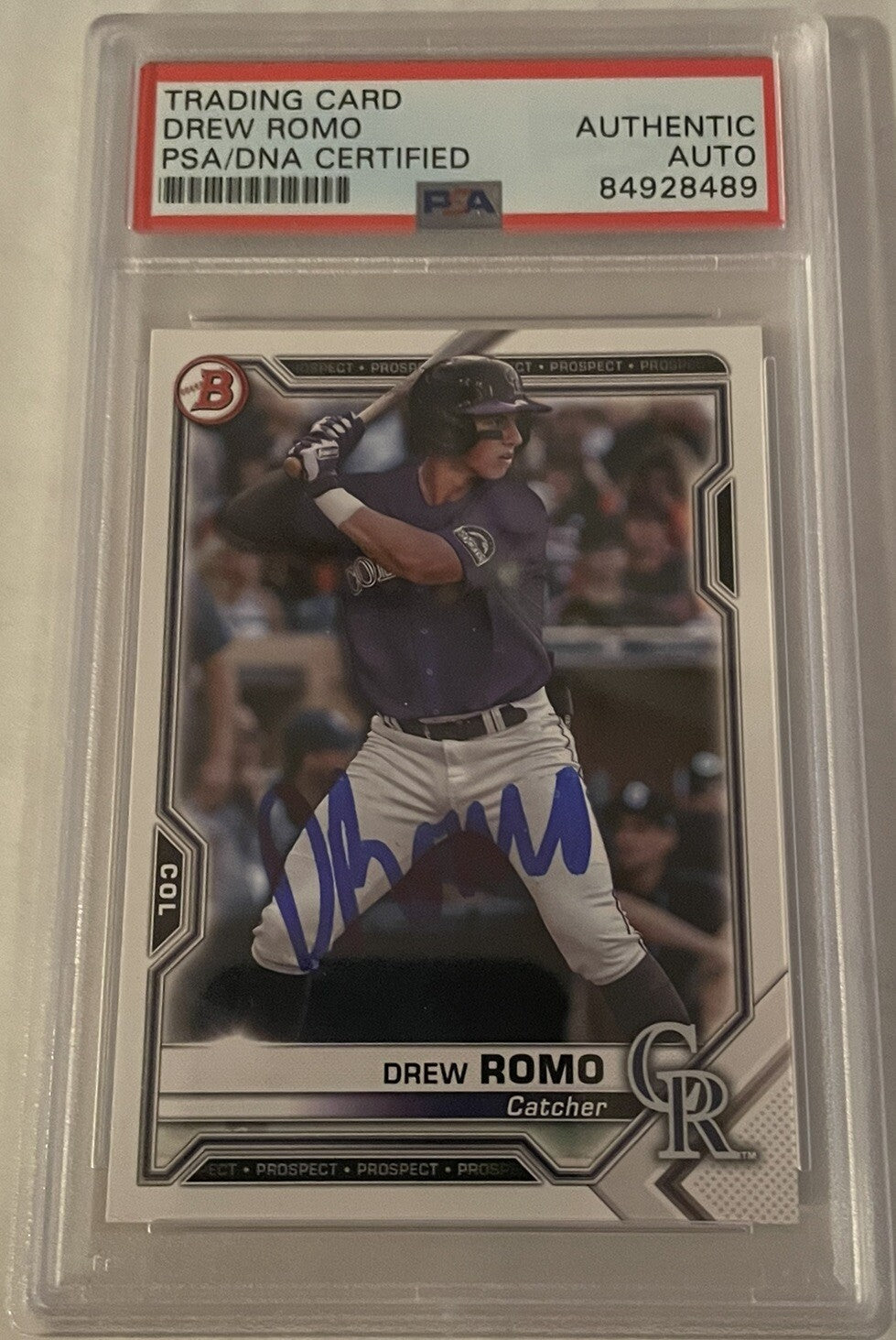 Drew Romo Signed 2021 Bowman RC PSA/DNA Colorado Rockies Autographed BP-126