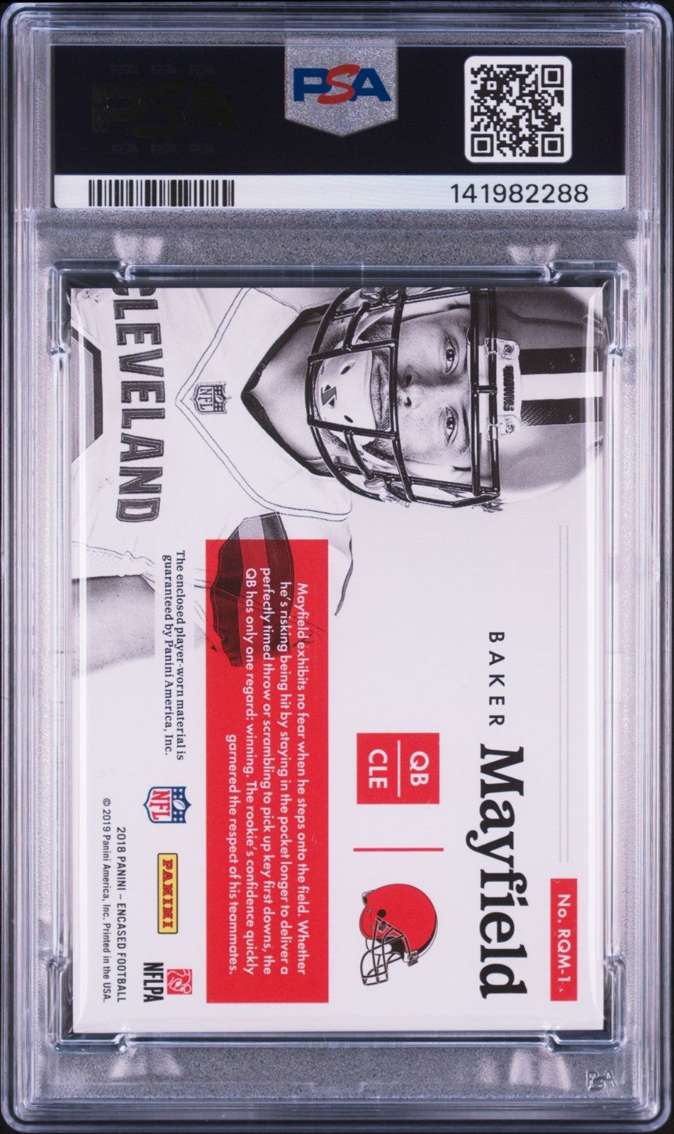 Baker Mayfield Signed 2018 Panini Encased Rookie Quad Memorabilia PSA Auto 10