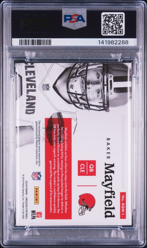 Baker Mayfield Signed 2018 Panini Encased Rookie Quad Memorabilia PSA Auto 10