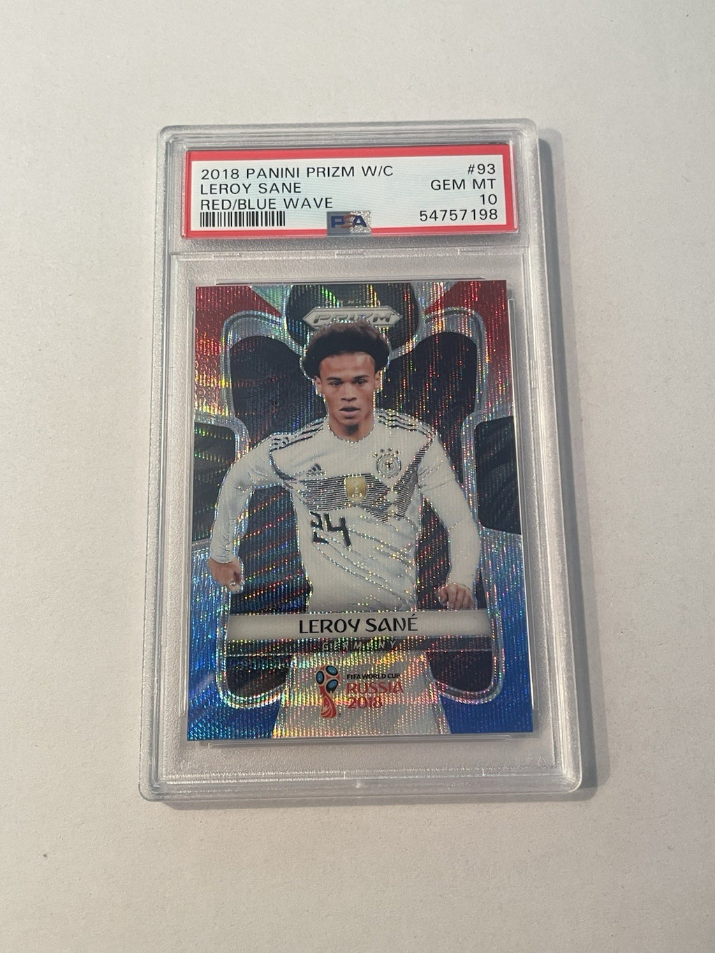 2018 Panini Prizm World Cup Leroy Sane Red Blue Wave Refractor PSA 10 GEM MT #93