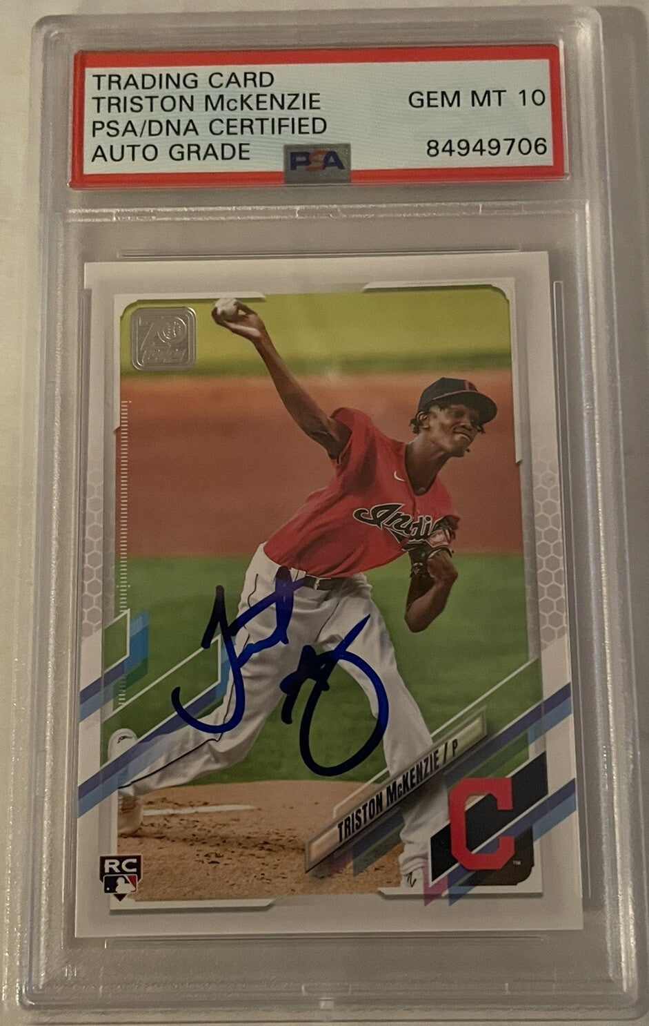 Triston McKenzie Signed 2021 Topps RC PSA/DNA Indians Autographed Auto 10