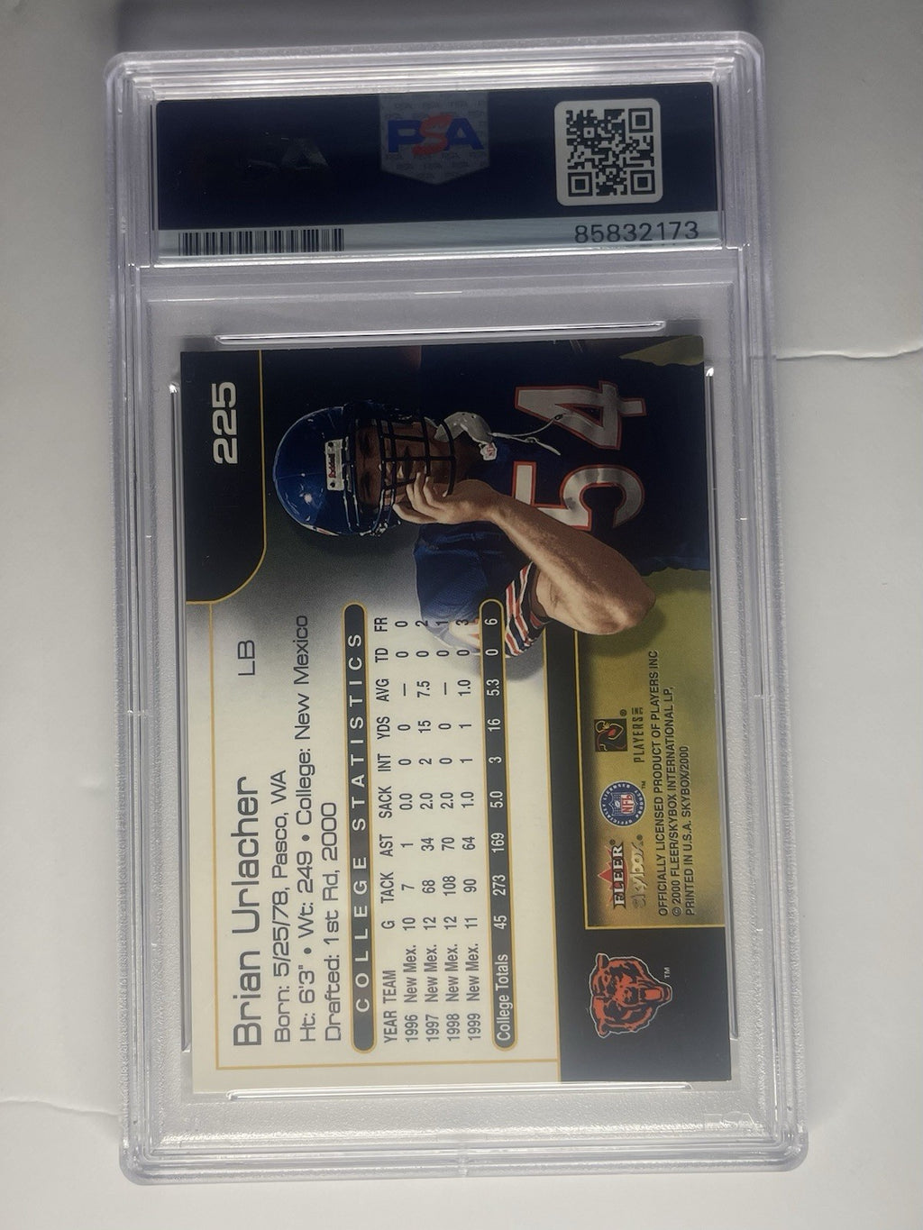Brian Urlacher Signed 2000 Skybox Fleer Rookie Card RC PSA/DNA #225 Autographed