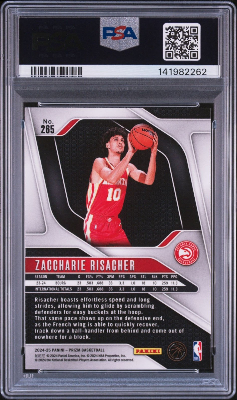 Zaccharie Risacher Signed 2024 Prizm PSA/DNA Auto 10 #265