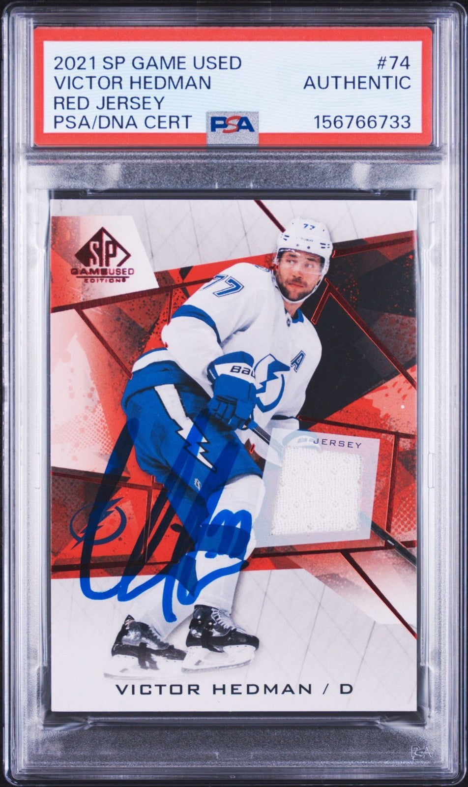 Victor Hedman Signed 2021 SP Game Used Red Jersey #74 PSA/DNA Patch Auto