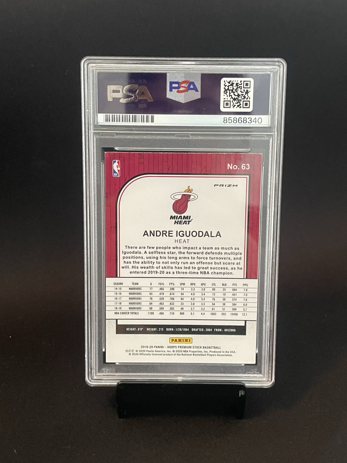 Andre Iguodala Signed 2019 Hoops Red Cracked Ice Prizm PSA/DNA Auto 10 #63 Heat