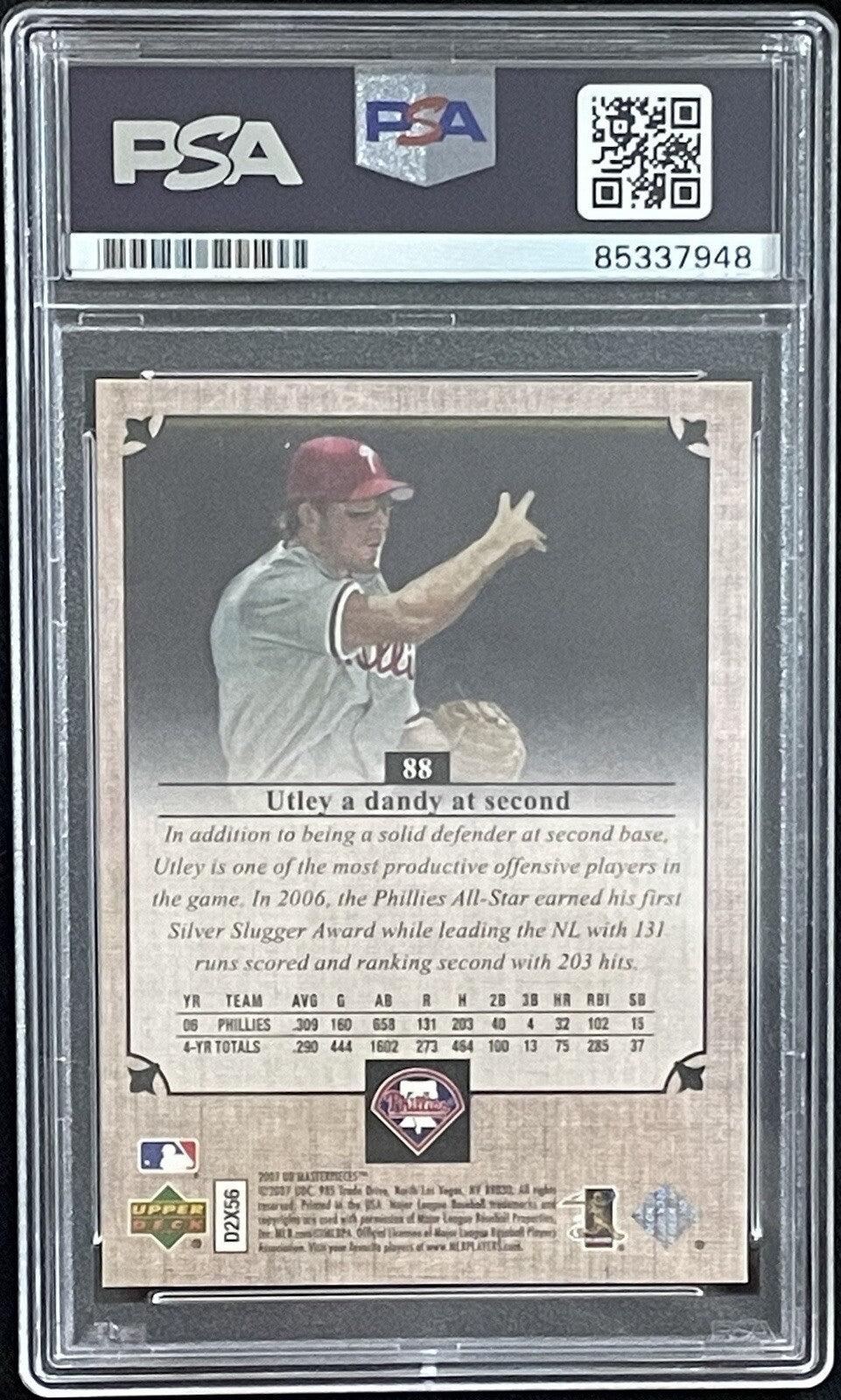 Chase Utley Signed 2007 Upper Deck Masterpieces #88 PSA/DNA Autographed