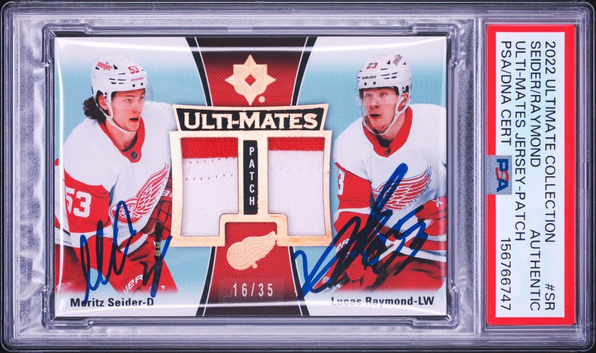 Moritz Seider Lucas Raymond Signed 2022 UD Ulti-Mates PSA/DNA Patch Auto #SR /35