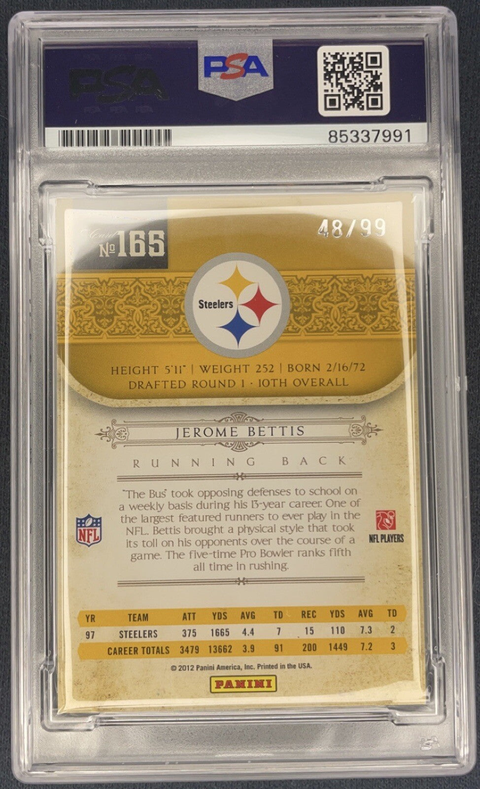 Jerome Bettis Signed 2012 Panini National Treasures NT #165 PSA/DNA Autographed