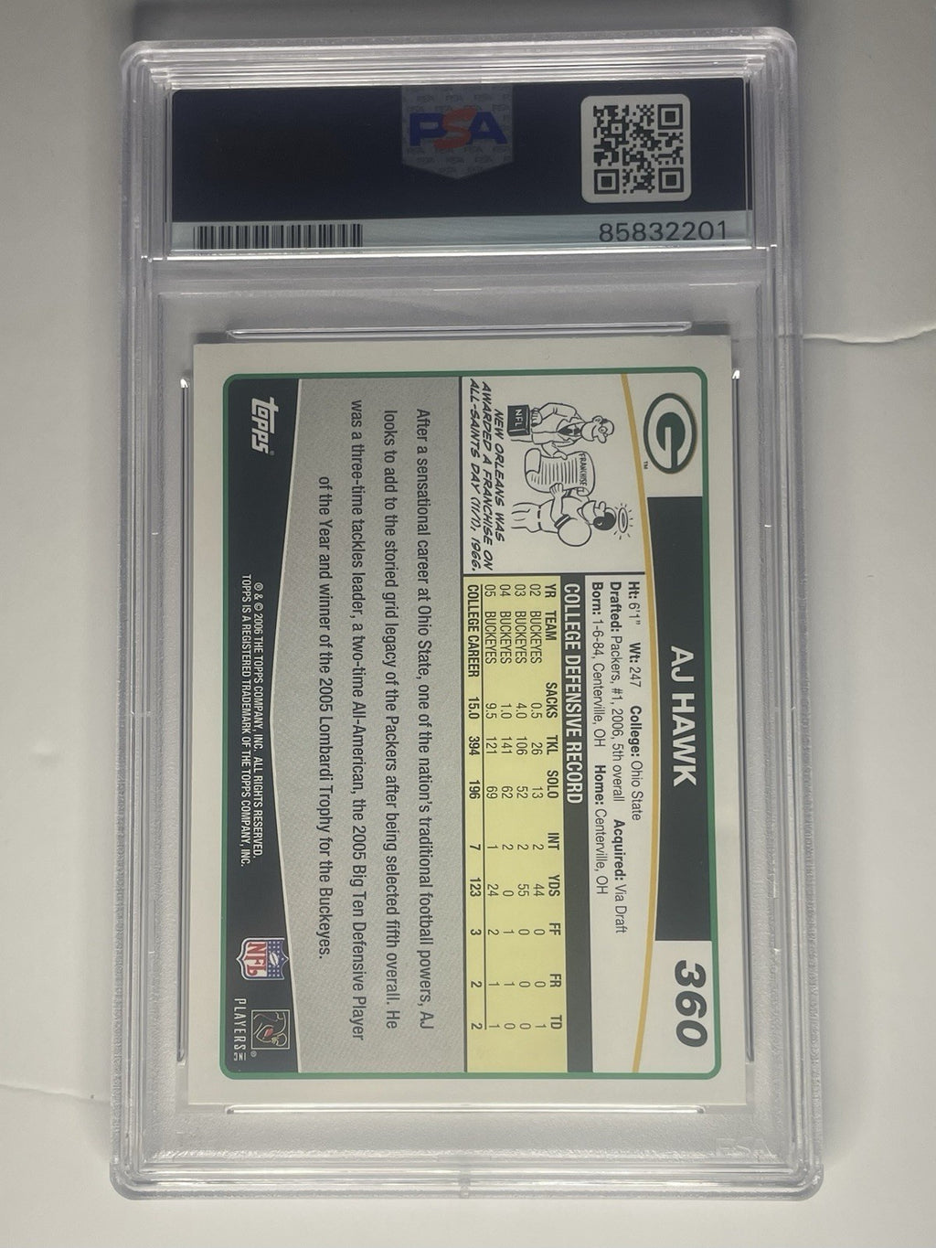 AJ Hawk Signed 2006 Topps Special Edition PSA/DNA Auto Rookie Card RC #360