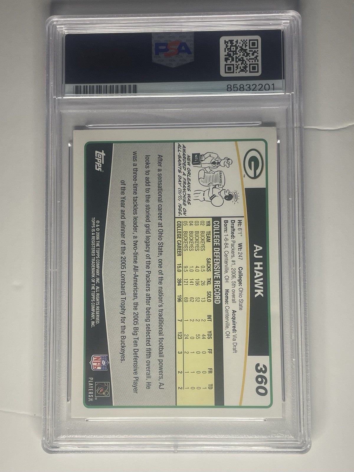 AJ Hawk Signed 2006 Topps Special Edition PSA/DNA Auto Rookie Card RC #360