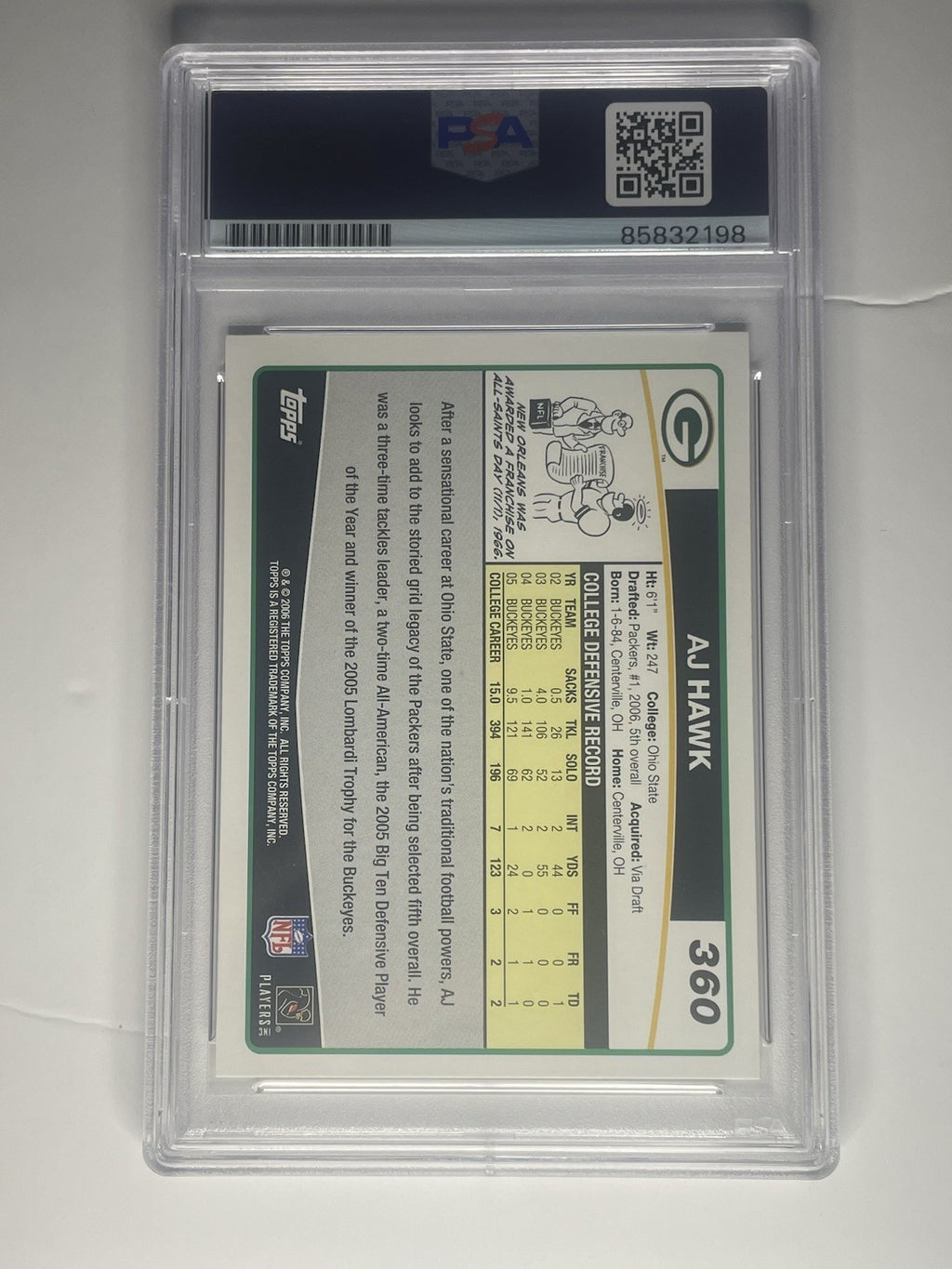 AJ Hawk Signed 2006 Topps Special Edition PSA/DNA Auto Rookie Card RC #360