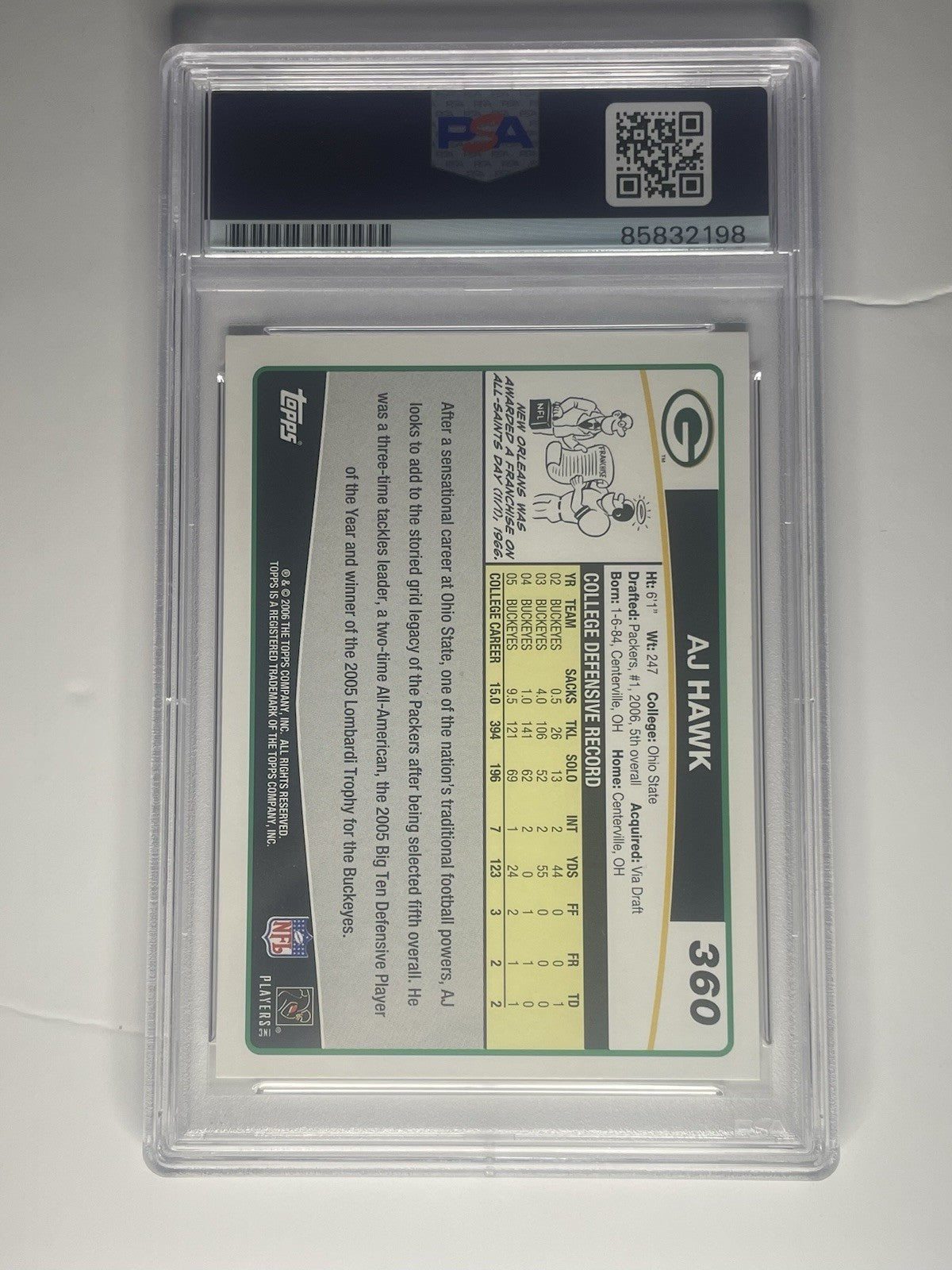 AJ Hawk Signed 2006 Topps Special Edition PSA/DNA Auto Rookie Card RC #360