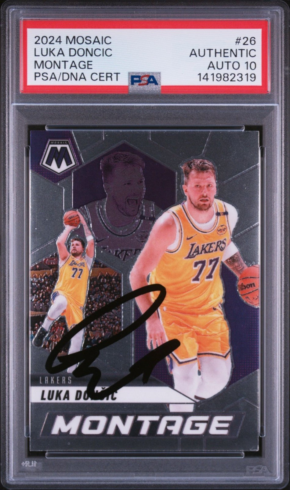 Luka Doncic Signed 2024 Panini Mosaic Montage PSA/DNA Auto 10 #26 LA Lakers