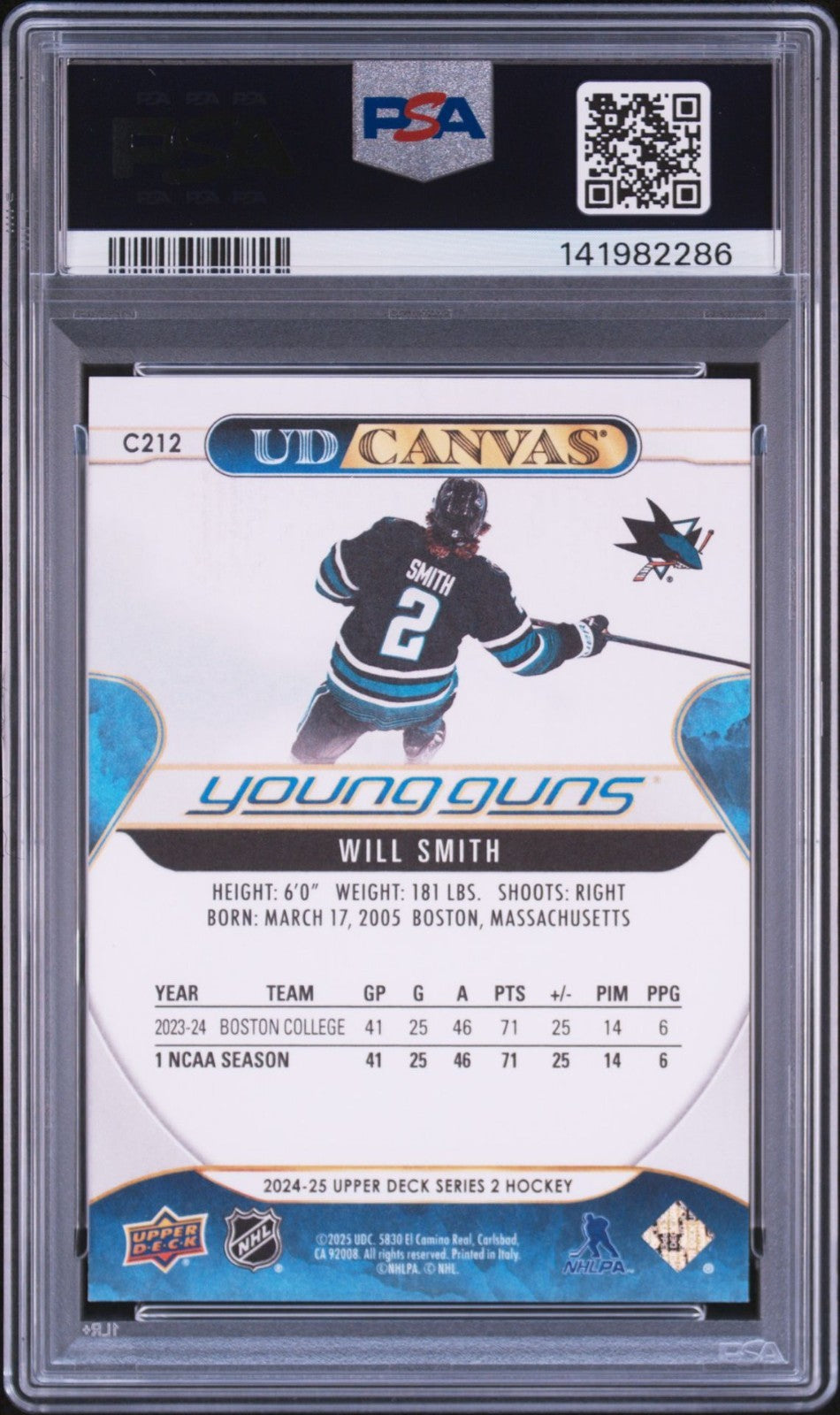 Will Smith Signed 2024 UD Young Guns Canvas PSA/DNA Rookie Auto 10 #C212
