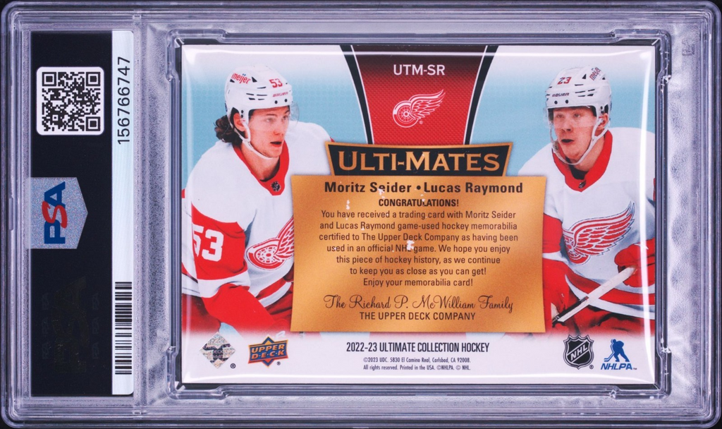 Moritz Seider Lucas Raymond Signed 2022 UD Ulti-Mates PSA/DNA Patch Auto #SR /35