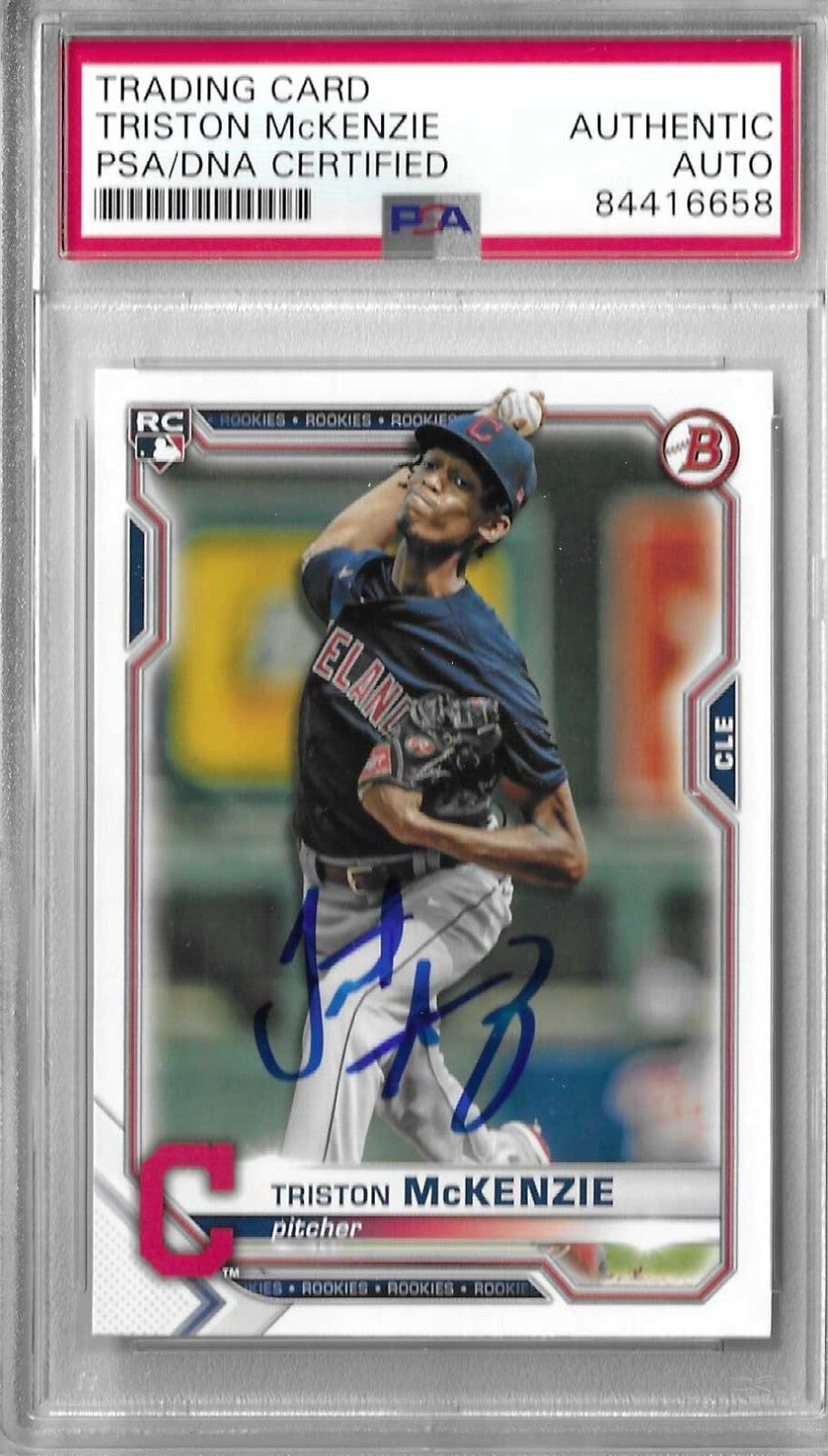 Triston McKenzie Signed 2021 Bowman RC PSA/DNA Encapsulated Indians Autographed