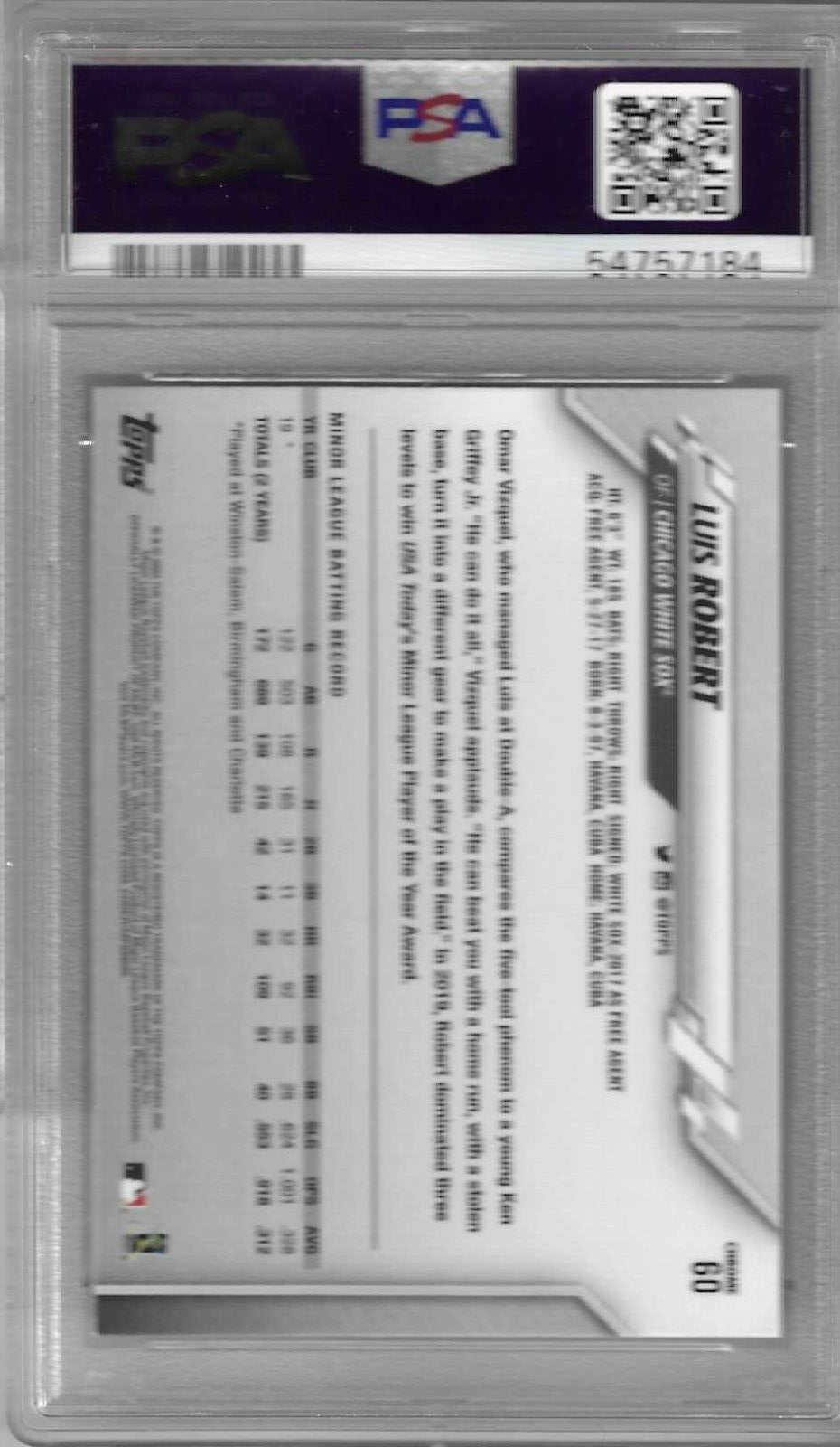 Luis Robert RC 2020 Topps Chrome #60 Chicago White Sox Rookie Gem Mint PSA 10