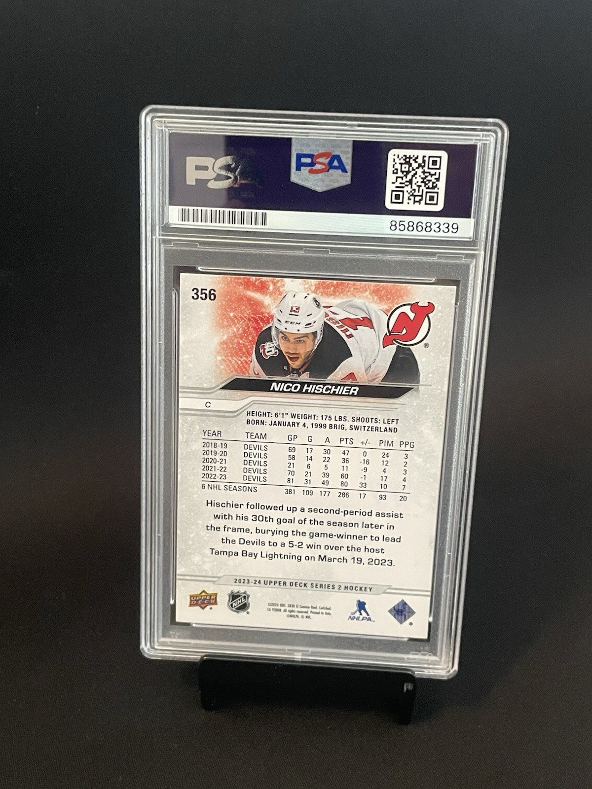 Nico Hischier Signed 2023 UD #356 PSA/DNA Autographed New Jersey Devils