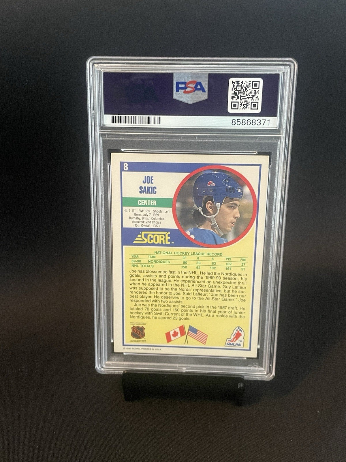 Joe Sakic Signed 1990 Score #8 PSA Auto 10 Card Autographed Quebec Nordiques Avs